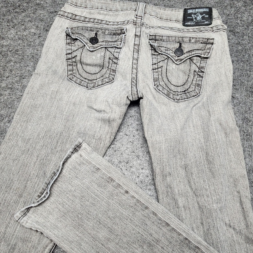 True Religion Womens Billy Faded Black Gray Straight Leg Jeans Low Rise 29